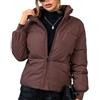 ORANDESIGNE Giacca Piumino con Cerniera Donna Colletto in Piedi Piumino Corto Superficie Donna Crop Calda Tinta Unita Inverno Giacca in Cotone B caffè XL