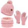 ZASFOU Donna Inverno Berretto Cappelli Sciarpa Touchscreen Guanti Set maglia ciniglia teschio Berretto Caldo pile foderato