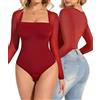 SHAPERIN Body Contenitivo Modellante Donna Sheer Mesh Shapewear Bodysuit Intimo Snellente Pancia Piatta Body Shaper con Scollo Quadrato Rosso XL