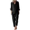 Generico Salopette Donna 𝐄stiva Jeans Tuta da Donna in Cotone e Lino, Casual, con Risvolto Ampio, Maniche Lunghe, Bottoni e Tuta Donna Elegante 𝐂urvy (Black, S)