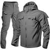 Generisch Tuta da sci da uomo, 2 pezzi, giacca tattica e pantaloni, 2 pezzi, cappotto da neve con cappuccio, per snowboard, da combattimento, comodo, antivento, per attività all'aria aperta