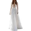 generic Abito da sposa da donna, lungo, in tulle, bianco, maxi abito in tulle, a maniche lunghe, scollo a V, in pizzo, per feste, cocktail, Carnevale, bianco, M