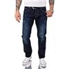 Lorenzo Loren Jeans da uomo effetto usato, taglio dritto, M32, Blu Used, 38W x 36L
