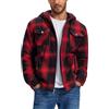 MoFiz Uomo Camicia di Flanella a Quadri Giacca di Cotone Invernale Foderata Camicia da Boscaiolo Manica lunga con Cappuccio e Cinque Tasche Natale Rosso Nero EU XXL