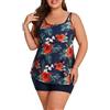 Hanna Nikole Tankinis Set Costumi da Bagno da Donna in Due Pezzi per Chubby Fiore Blu Navy 54