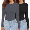Ekouaer Donna Confezione da 2 Maglie a Maniche Lunghe Girocollo Camicie Termiche Set Elasticizzato Aderente Sottoscrubs Layer Tee XS-XXL