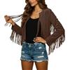 Generisch Fransen Giacche in similpelle da donna, a maniche lunghe, con nappa, giacca in pelle scamosciata, hippie cowgirl cowboy, costume da carnevale outwear giacca da motociclista autunno giacca