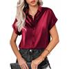 ROGNER Camicetta in Seta per Donna Camicie abbottonate in Raso a Maniche Corte Casual Scollo a V Ampio Tunica da Lavoro Top Camicette da Ufficio Top in Seta Casual da Lavoro vestibilità Slim