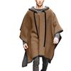 Modeewel Poncho da uomo con cappuccio invernale, mantello in lana, maniche a pipistrello, orlo irregolare, pullover con cappuccio, poncho messicano in lana, cappotto da cowboy, giacca hippie, marrone