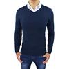 Evoga Maglione Pullover Uomo Slim Fit Casual Invernale Maglioncino Golf Girocollo (XL, Blu Scollo V)