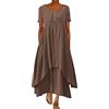 ORANDESIGNE Abito Lungo Donna Cotone e Lino Caftano Boho Abito Ampio Casual Moda Manica Lunga Scollo a V Abiti Lunghi Vestito Estivo Taglie Forti Eleganti Vestiti 2 in 1 Maxi Abito B Marrone L