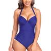 Rayson Costume da Bagno Donna Intero Costumi Curvy Modellante Push Up Scollo a V Costume Mare Sexy Reggiseno con Ruche Beachwear con Cinghia da Collo
