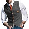 Onsoyours Gilet da Abito da Uomo Elegante Scozzese Tweed Slim Panciotto Casual Smanicato Risvolto Dentellato per Groomsmen da Sposa A Grigio M
