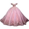 Fuomomo Principessa Dolce 15 16 Abiti Quinceanera Abiti Quinceanera con Spalle Scoperte Abiti da Ballo in Tulle gonfi Abiti da Ballo in Pizzo Abiti da Ballo Lunghi per Compleanno con Strascico