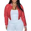 OBiQuzz Giacca college da donna bomber con colletto alto, in pelle, da motociclista, da baseball, da ginnastica, leggera, estiva, per autunno, per le mezze stagioni, primavera, giacca sottile, Colore: rosso,