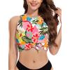 WOWENY Tankini Top da donna singolo, costume da bagno con coppe sexy, bikini push up crop top (solo tankini top, rosa a fiori, L