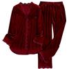 Zanisouta Pigiama da donna in flanella, in pile, in mussola, tinta unita, in velluto, oro ispessito, in due pezzi, con maniche lunghe, cardigan e pantaloni da notte, O vino, m
