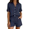 Generico Completo Donna Due Pezzi Casual con Camicia Maniche Corte e Pantaloncini a Vita Alta, Tessuto Leggero Traspirante eMorbido, Style Minimalista Tinta Unita per Estate Vacanze e Tempo Libero