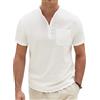 Xnova Camicia Lino Uomo in Cotone Camicia Uomo Maniche Corte Estate Henley Senza Collo Leggera e Fresca per Spiaggia e Stile Casual Taglio Camicie con Collo Button-Down Regolare, Weiß, XL