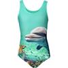 Aquarti Costume Piscina Bambina Intero con Stampa - Resistente, Confortevole e alla Moda, Delfino/Verde, 128