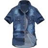 Generisch DWOFUGEN Camicia In Jeans Da Uomo A Maniche Corte Estiva In Denim, Classica, Con Bottoni A Pressione, Per Uomo, Azzurro, Vestibilità Normale, Look Usato, Slim Fit
