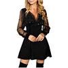 Fulidngzg Vestito Donna Elegante A Trapezio con Maniche Lunghe in Rete Trasparente e Paillettes Vestiti Eleganti Stringivita Curvy Abito Casual Invernale per Sera Cerimonia Capodanno Lavoro,Nero,S