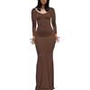 ABINGOO Vestito Donna Maniche Lunghe Aderente Vestito Lungo Sexy Tinta Unita Maxi Bodycon Vestito Abito da Cocktail(Z-Marrone,XL)