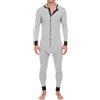 Oanviso Uomo Tuta Intera Overall Jumpsuit Pigiama Monopezzi Maniche Lunghe con Pulsanti Pigiama Set Henley Pigiama in Tuta Comodo Elasticizzato Salopette C Bianco L