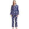 GLOBAL Pigiama Donna Flanella Donna Pigiami Cotone Maniche Lunghe Pigiami Due Pezzi da Donna Camicie da Notte da Donna Pjs Confortevole Sleepwear Caldo Morbido Blu, Fiori Rosa L