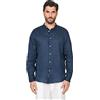 Ciabalù Camicia Uomo Elegante Slim Fit Collo Coreano 100% Lino Camicie Casual Manica Lunga (M, Blu)
