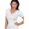 EGI Maglia Donna 85% Lana e 15% Seta con Scollo in Pizzo Manica Corta (6/XL, Bianco Lana)