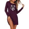 Demegimi Camicia da Notte Donna Manica Lunga in Cotone Comodo Camicia da Notte con Stampa a Cuore e Scollo Rotondo