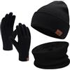 Bequemer Laden Invernali Cappello Sciarpa e Guanti Touch Screen, Berretto in Maglia Scaldacollo e Guanti con Fodera in Pile per Uomo Donna