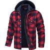 TACVASEN Camicia Uomo Flanella con Cappuccio Rimovibile Rosso