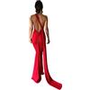 JUMISEE Abito lungo da donna, sexy, monospalla con schiena scoperta, elegante, increspato, senza maniche, abito da sera, abito da cocktail, Rosso, XX-Large