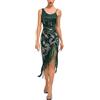 Generic Abito da donna anni 20 Gatsby 1920er verde oro con frange, abito da ballo flapper, abito corto Charleston, costume da carnevale, abito a spallina con paillettes, abito da donna per carnevale con