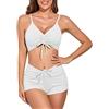 meioro Costume da Bagno Solido per Le Donne Bikini Stringato con Coulisse Bikini Set in Due Pezzi Beachwear Sportivo Swimwear a Vita Alta Costumi da Bagno(Bianco,M)