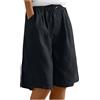 Huneny Pantaloncini in lino da donna a gamba larga lunghezza al ginocchio estivi casual pantaloncini lunghi a vita alta bermuda con tasca, B-nero, Medium
