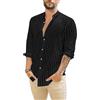 Runcati Camicia in lino, da uomo, estiva, a maniche lunghe, a righe, per il tempo libero, in cotone, vestibilità regolare