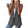 Shownicer Blazer Gilet Donna Casual Senza Maniche Scollo a V Sottile con Un Bottone Moda Ufficio Business Tailleur Giacche Panciotto con Tasche A Grigio M