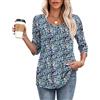MOLERANI Maglie a Maniche 3/4 da Donna, Bluse con Collo Rotondo, Casual e Ampie per L'Estate, Camicia con Pieghe Frontali Mare di Fiori Blu L