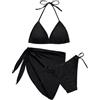 Vijamiy Costume Donna Tre Pezzi Costumi da Bagno Bikinis Set 3 Pezzi Bikini Mare Curvy Push Up Sexy Halter Beachwear con Supporto per Gonna(Nero,L)
