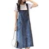 LIUYUYOUGO Vestiti Casual da Donna Vestito Scamiciato in Denim per Donna Lungo Tasca con Cuciture Salopette in Denim Blu Salopette in Jeans Lavata Vintage Midi Gonna Estate Casuale Largo Senza Manic