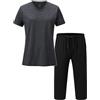 MoFiz Pigiama Donna Estivo Cotone Leggero Comodo Pigiami Due Pezzi da Donna Corti Collo a V Maniche Corte con Pigiama Pinocchietto con Tasche
