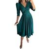 shownicer Abito da Sera Elegante per Donna Abito a Fessura a Maniche Lunghe con Scollo a V a Tinta Unita Abito da Sera C Verde XL