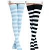 Kayhoma Calze alte sopra il ginocchio extra lunghe in cotone a righe, Nero/Bianco & Blu/Bianco, Medium