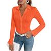 Oanviso Camicia Plissettata Donna Manica Lunga Curvy Elegante Cerimonia Camice Avvitata Casacca Slim Fit Camicetta Blusa Aderente Chemisier Estiva Tessuto Morbido a Arancione S