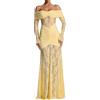 Canli4Y Elegante abito in pizzo giallo da donna, sexy, a maniche lunghe, lungo, senza spalline, abito vintage Y2k, abito da sera
