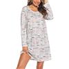ENJOYNIGHT Camicia da notte da donna, a maniche lunghe, in cotone, camicia | Classico girocollo, camicia da notte con stampa di cartoni animati, taglio ampio, materiale leggero