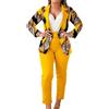 shownicer Tailleur Pantalone Donna Curvy Completo Blazer e Pantaloni Tuta Ufficio e Lavoro Completo Tailleur Due Pezzi Taglie Forti Completo Set da Cerimonia B Giallo XL